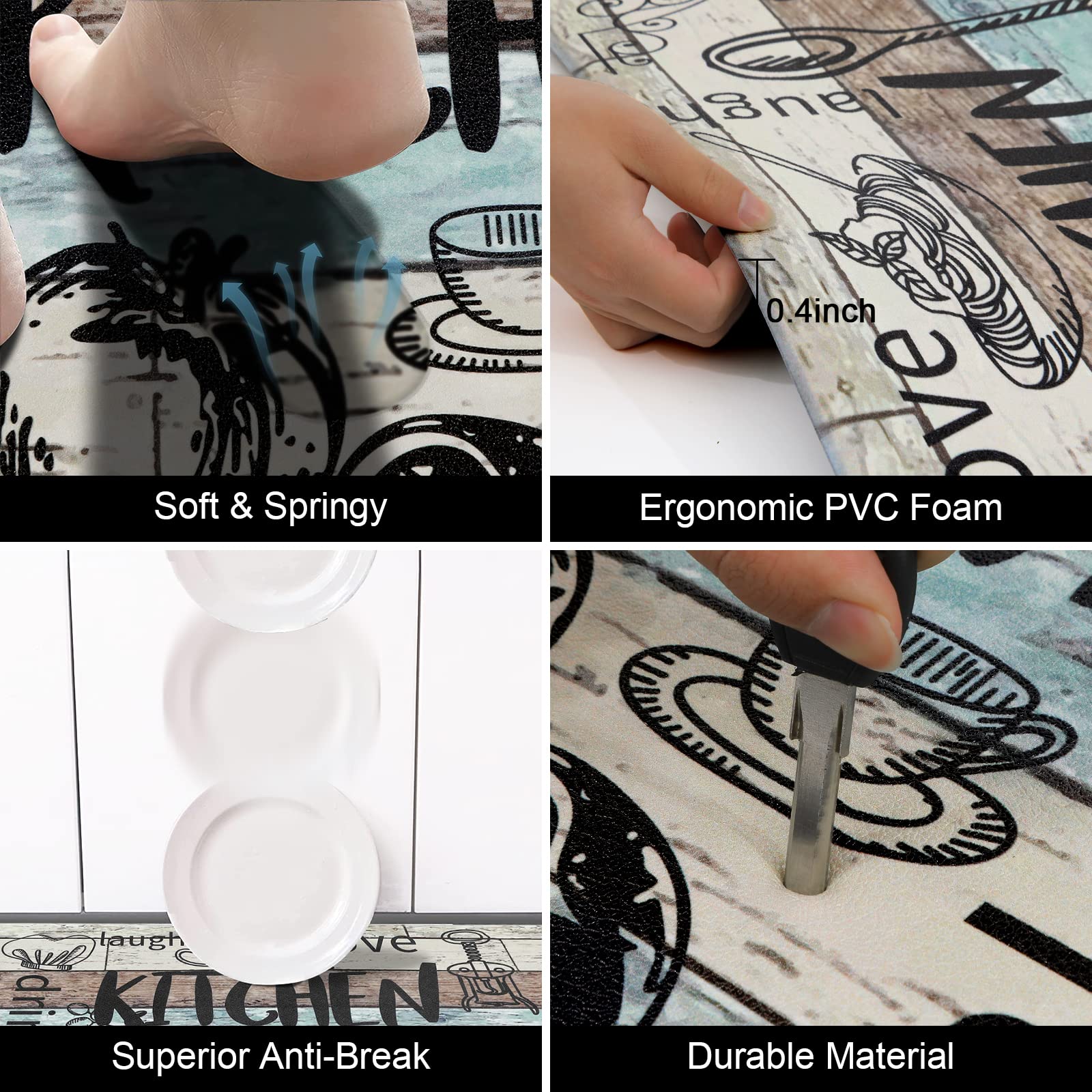 HEBE Anti Fatigue Kitchen Rugs Set of 2 Non Slip Cushioned Kitchen Mats for Floor PVC Waterproof Kitchen Rugs and Mats Set Kitchen Carpet Rug Runner for Sink Laundry Standing